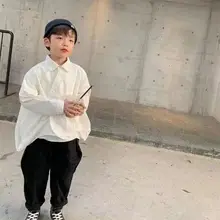  Fashion Children's Long sleeve Spring Autumn single-breasted New Boys Pure color Shirt Baby Korean Style Coat clothes Top Jacket 