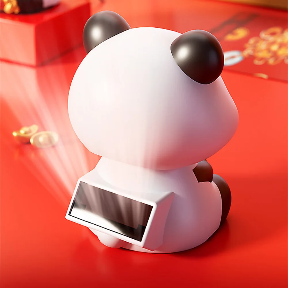 Solar Powered Nodding Panda Figurine - Cute Dashboard Ornament For Luck & Fortune, 3.35 Inch