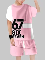 Ensemble 2 pièces pour enfants : T-shirt à manches courtes et short imprimé chiffres 6 et 7, style 'Brainrot' italien amusant, pour garçons 6