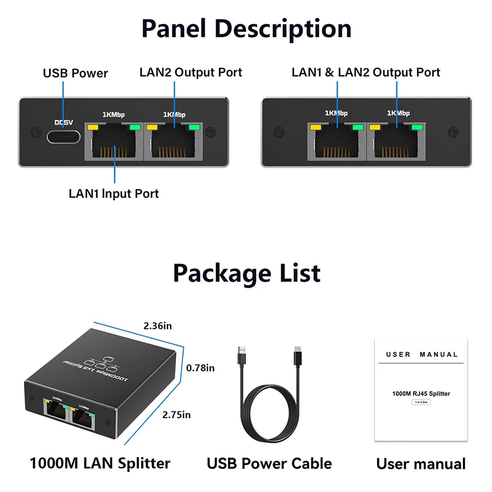 High-Speed 1000Mbps Ethernet Splitter Adapter – 1-to-3 LAN Extender for Simultaneous Network Connections