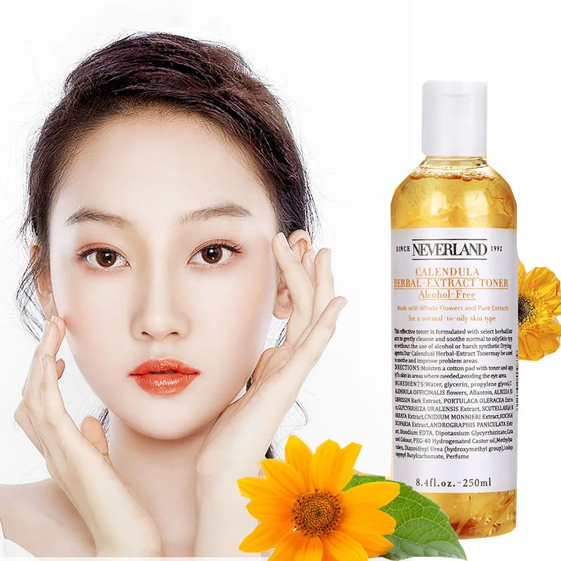 250ml calendula plant extract toner moisturizes replenishes water controls oil and soothes pores Improve acne prone skin