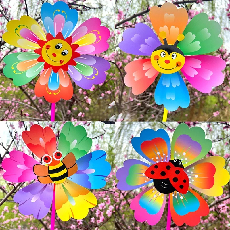 1Pcs Cartoon Flower Shaped Insect Handheld Windmill Home Garden Decoration Wind Spinner Whirligig Yard Decor Outdoor Kid Toy wind spinner toys