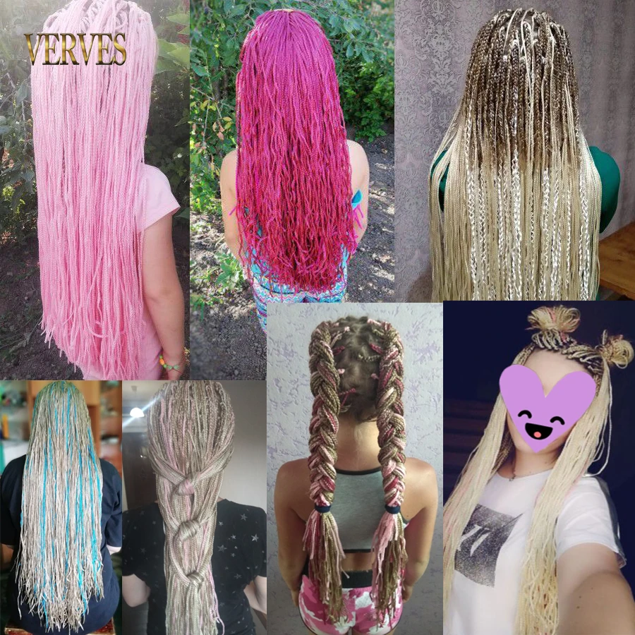 VERVES Synthetic Small Box Braids 32 Inch Braiding Hair Crochet Braid 25 Strands/Pcs Hair Extensions Bulk braid Pink Blonde Grey