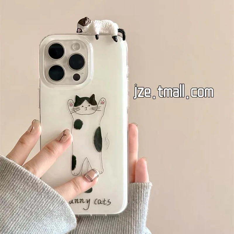 3D Funny Cat Cartoon White Acrylic Phone Case