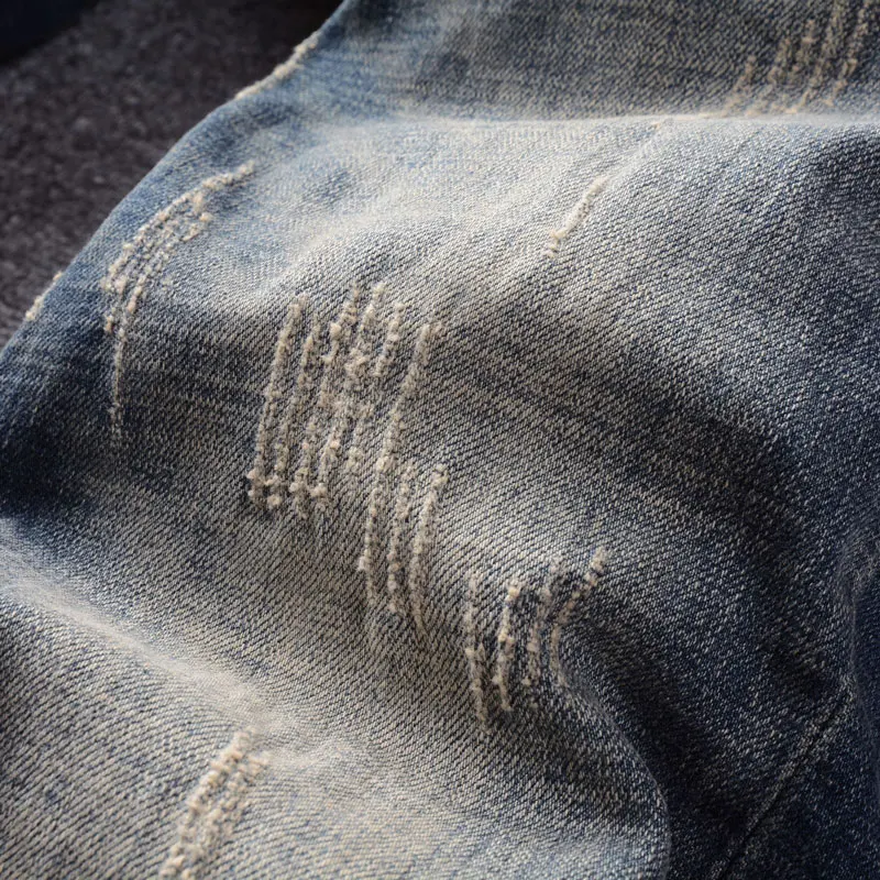 Newly Designer Fashion Men Jeans Retro Blue Washed Stretch Trousers Elastic Slim Fit Ripped Jeans Men Vintage Denim Pants Hombre
