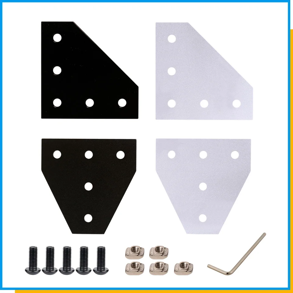 2020 3030 4040 Series Black Silver 90 Degree L Shape Outside Joining Plate Kits with T Nuts and Round Head Hex Screws