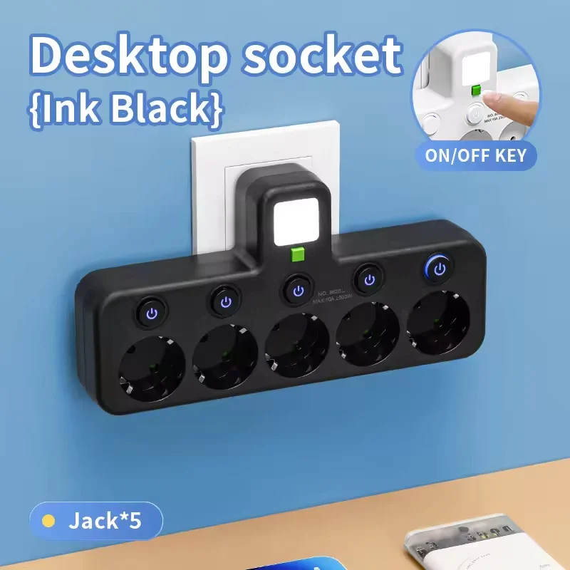 ตัวเลือกสินค้า ปลั๊กพ่วง EU 4 ช่อง 2 USB 1 Type-C สวิตช์แยก ไฟกลางคืน