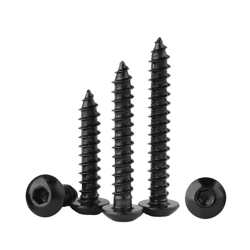 Hex Socket Screw Hex Hexagon Socket M3 M4 M5 M6 Screw Carbon Steel Black Button Round Head Self Tapping Screws Grade 8.8