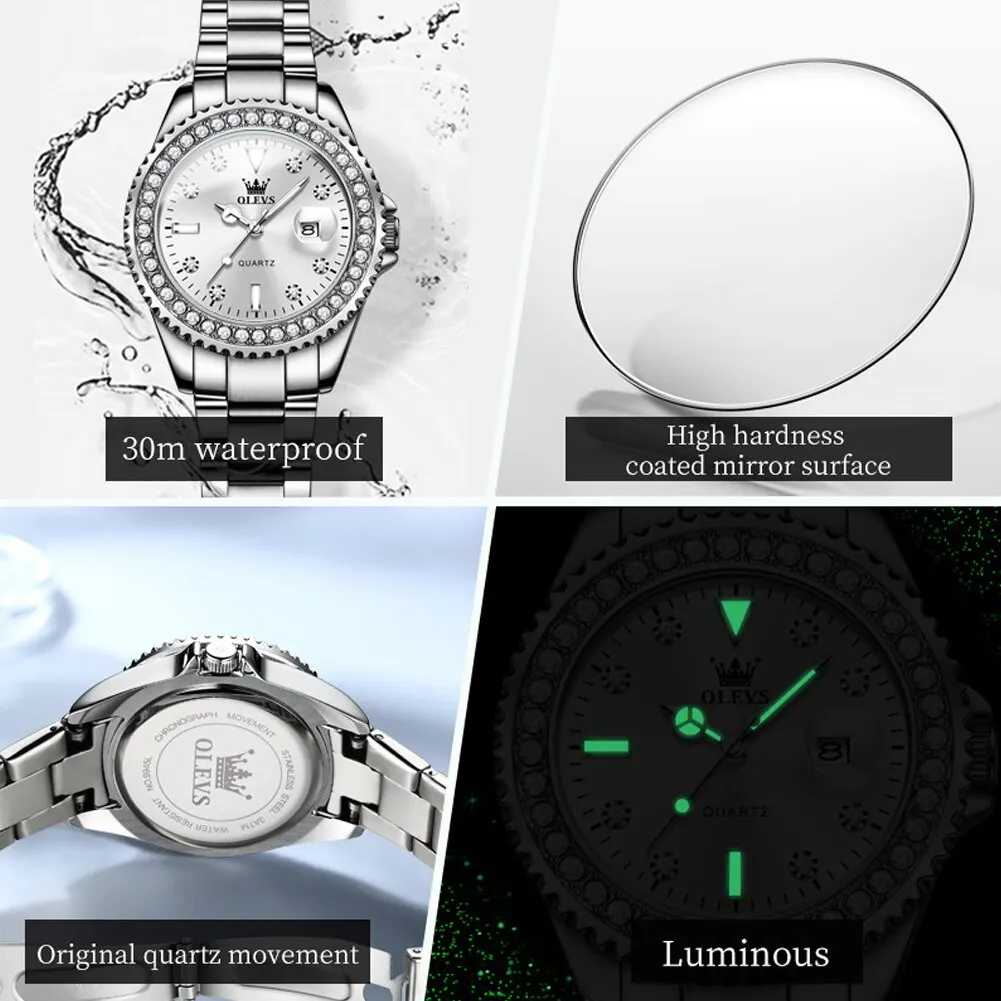Womens quartz watch womens watch quartz watch women watches OLEVS Original Diamond Dial Quartz Watch for Women Fashion Elegant Ladies Watches Stainless Steel Waterproof Women's Wristwatch