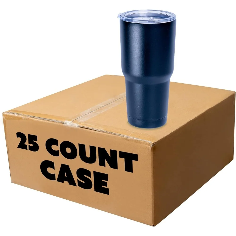 30 ounce insulated cup with lid and straw, stainless steel, leak proof, BPA free, powder coated (black, 25pcs)