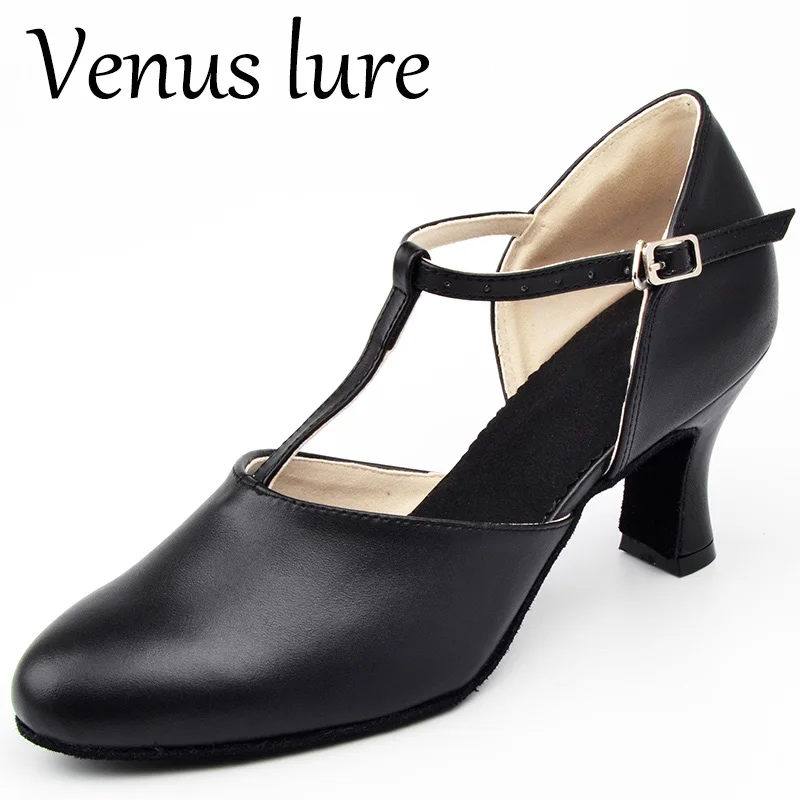 

Venus Lure Customized Name Black Dance Shoes Leather Latin 7CM Dancing Pumps