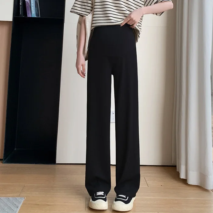 Maternity Clothings Maternity Wide Leg Pregnancy Pants Wear Trousers with Vertical Stripes Clothes for Pregnant Women 3