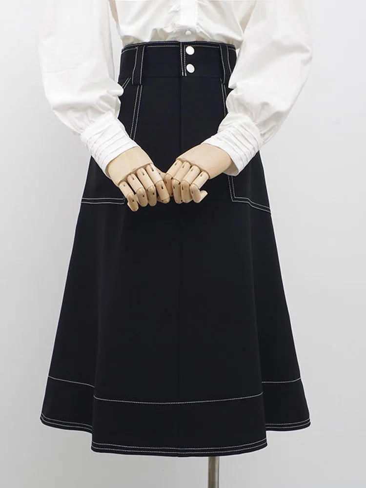 

Fairyshely Vintage High Waist Black Long Skirts For Women Korean A-line Pleated Skirt ladies 2023 midi School Skirt Large Size