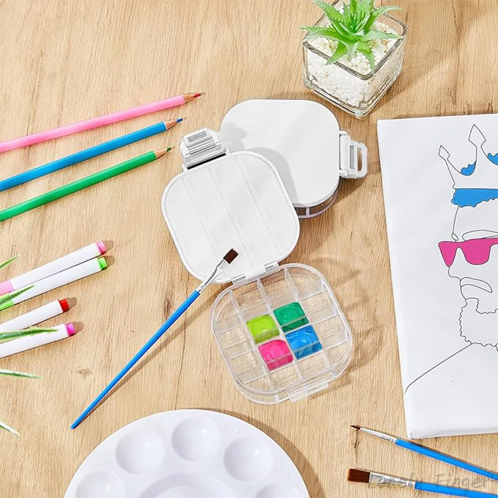 [페인트 없음] 밀폐형 페인트 보관 팔레트 상자 16웰 습식 유지 소형 페인트 팔레트, 페인트용 아크릴 용기 트레이