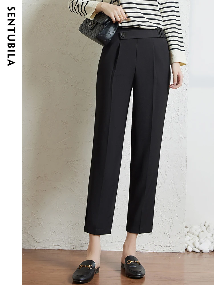 

SENTUBILA Elegant Straight Suit Pants for Women 2023 Loose Elastic Waist Casual Wide Leg Summer Pants Woman Trousers