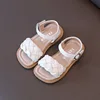 Fashion Design Girls Sandals Summer Children Beach Shoes Girls Open-toed Sandals Soft PU Leather Flat Knitted Sandals For Girl 2
