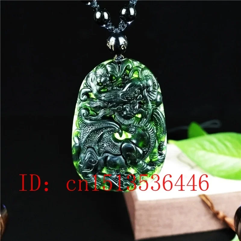 

Certified Chinese Natural Black Green Jade Wing Dragon Pendant Necklace Fashion Hand-Carved Man Woman Amulet Gifts Sweater Chain