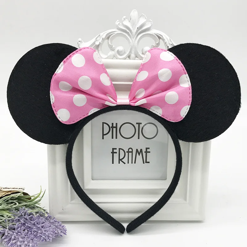 Hair headband girls cute Mickey Minnie bow Korean clip black red pink