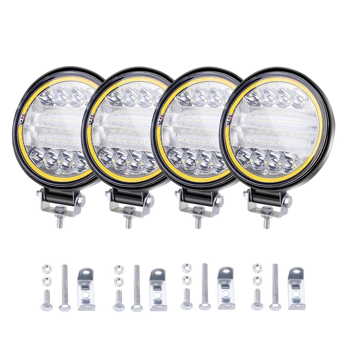 

4X LED Work Light Pods Round Amber Spot Combo Light Amber Fog Lamp for Jeep Off Road SUV