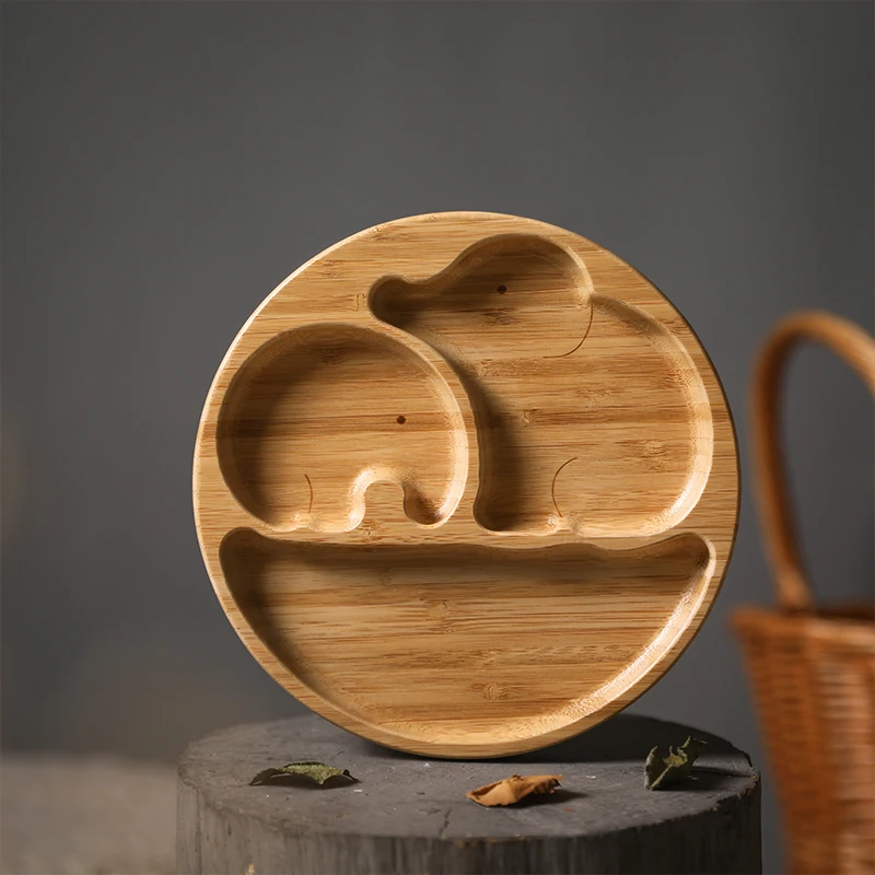 1pcs/3pcs Wooden Feeding Tableware Sets Baby Feeding Bowl Bamboo Non-slip Waterproof Fork Spoon for kids Baby Wooden Plate 4