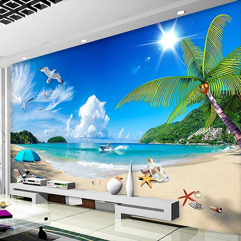 mural de parede 3d personalizado Papel de parede 3D estéreo realista Tigre  Céu azul e nuvens brancas Pintura de parede Sala de estar Quarto desenho  animado Papéis de parede