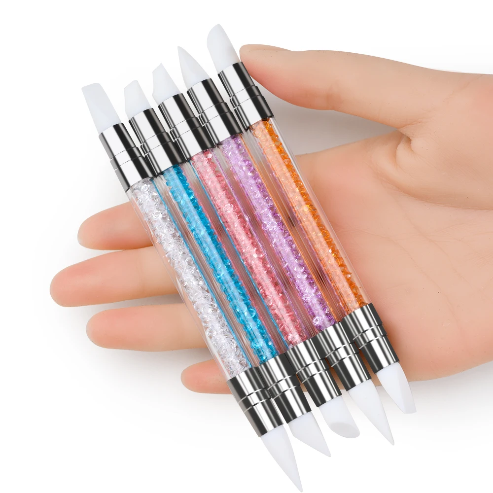 5 Pcs Nail Art Sculpture Pen Dual Tipped Silicone Nail Tools Nail Art Acrylic Pen Silicone Brushes for Resin Nail Art Tools 3