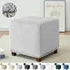 1pc Velvet Ottoman Cover Square Solid Color Footrest Slipcovers Elastic House Pouf Stool Cover Living Room Furniture Protector 1