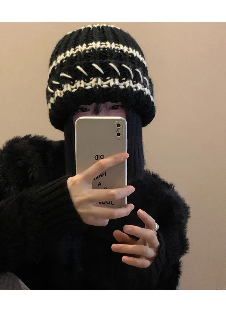 Cappelli invernali di grandi dimensioni per donna Nuovi berretti Cappello lavorato a maglia Ragazza Autunno Berretti femminili Berretti scaldini Berretto casual da donna_voghion.com