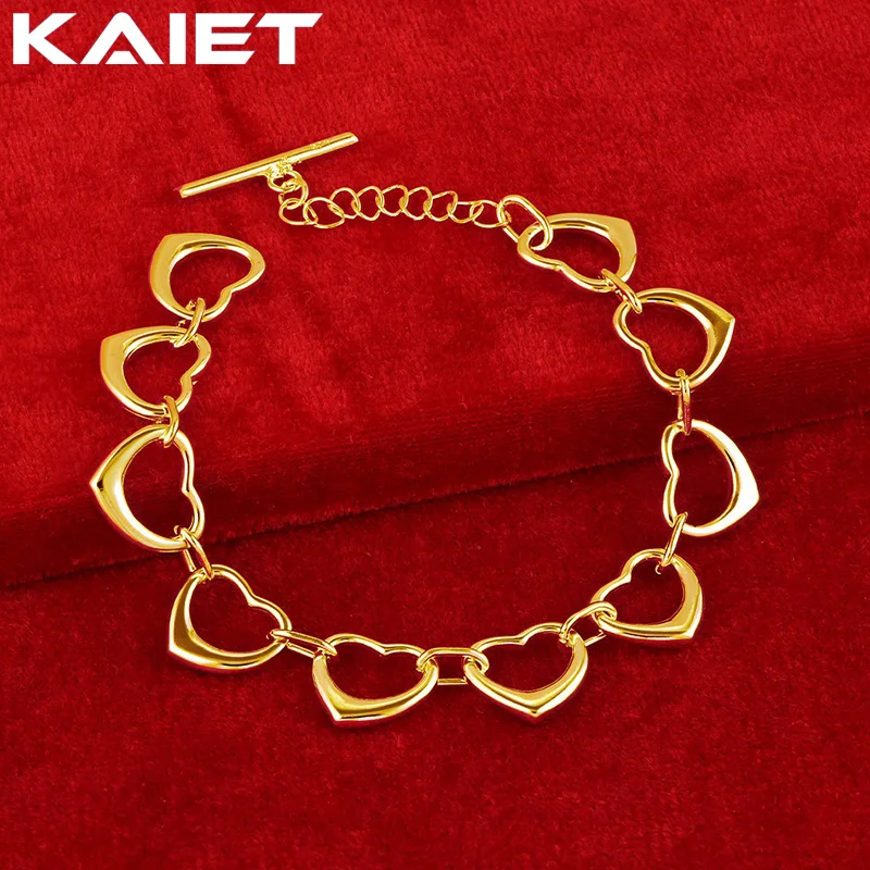 

KAIET 24K Gold Color Multi Love Heart Chain Bracelet For Women Weddings Party Fashion Charm Accessories Jewelry