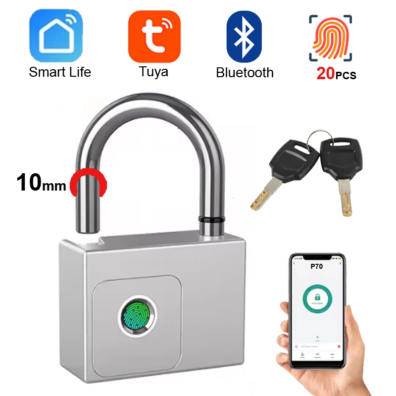 P70 Tuya Smart Padlock Bluetooth Fingerprint Lock Warehouse Gate Heavy Large Siz