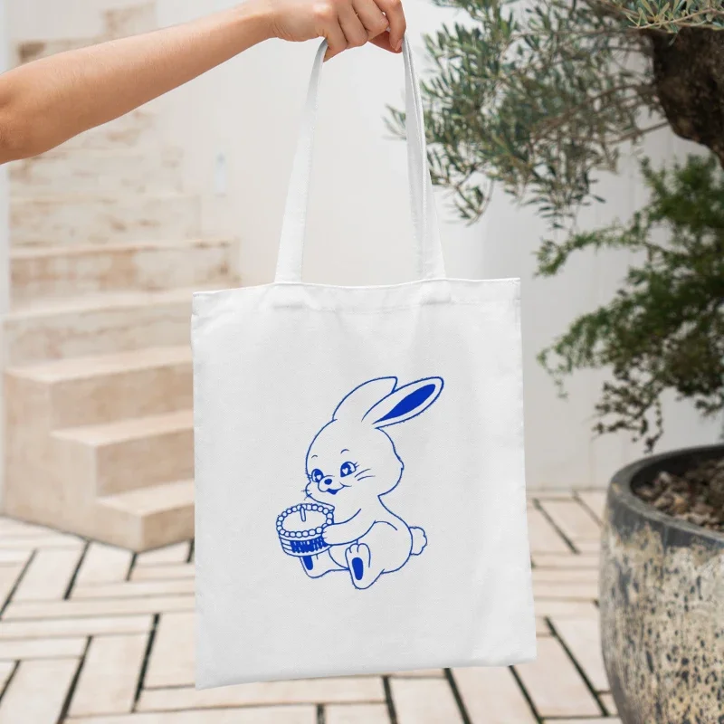 Rabbit Pattern Tote Bag New Jeans Bag Kpop Fashion Shopping Organizer Bags Souvenir for Bunnies Collection Gift Girl New Album