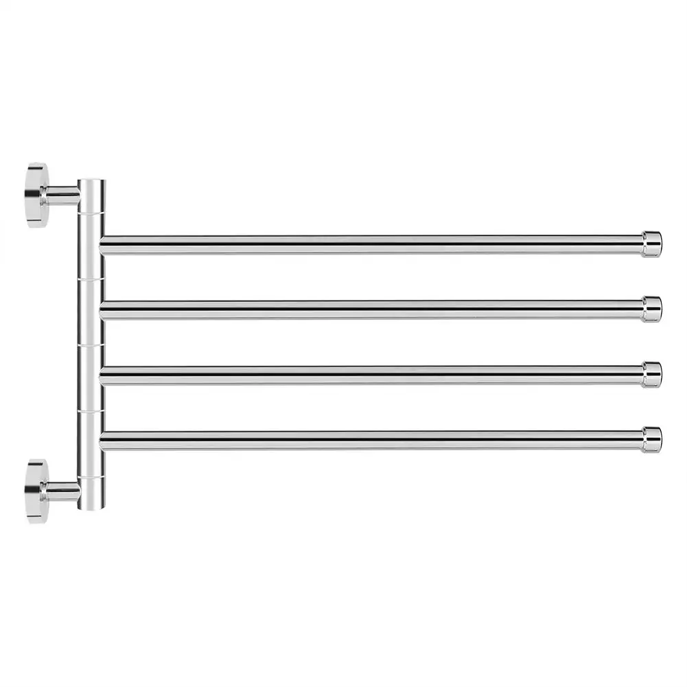 Stainless Steel 4-Bar Wall-Mounted Towel Rack & Hanger-Swivel Bathrobe Holder for Bathroom Organization
