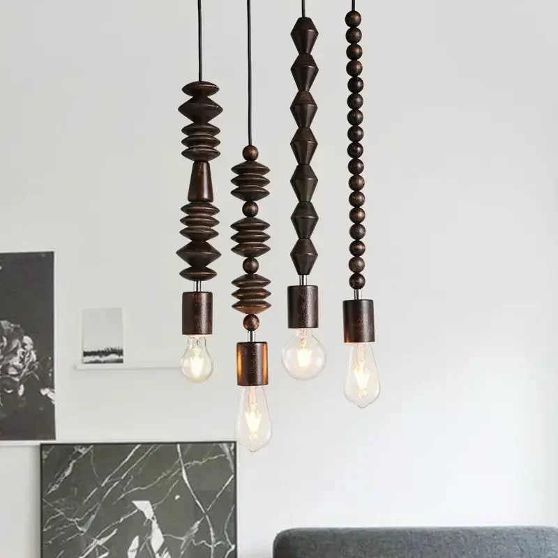 Retro style pendant lights Oak wooden geometric beads pendant lamp dinning room droplight hanging Light Fixture WJ429