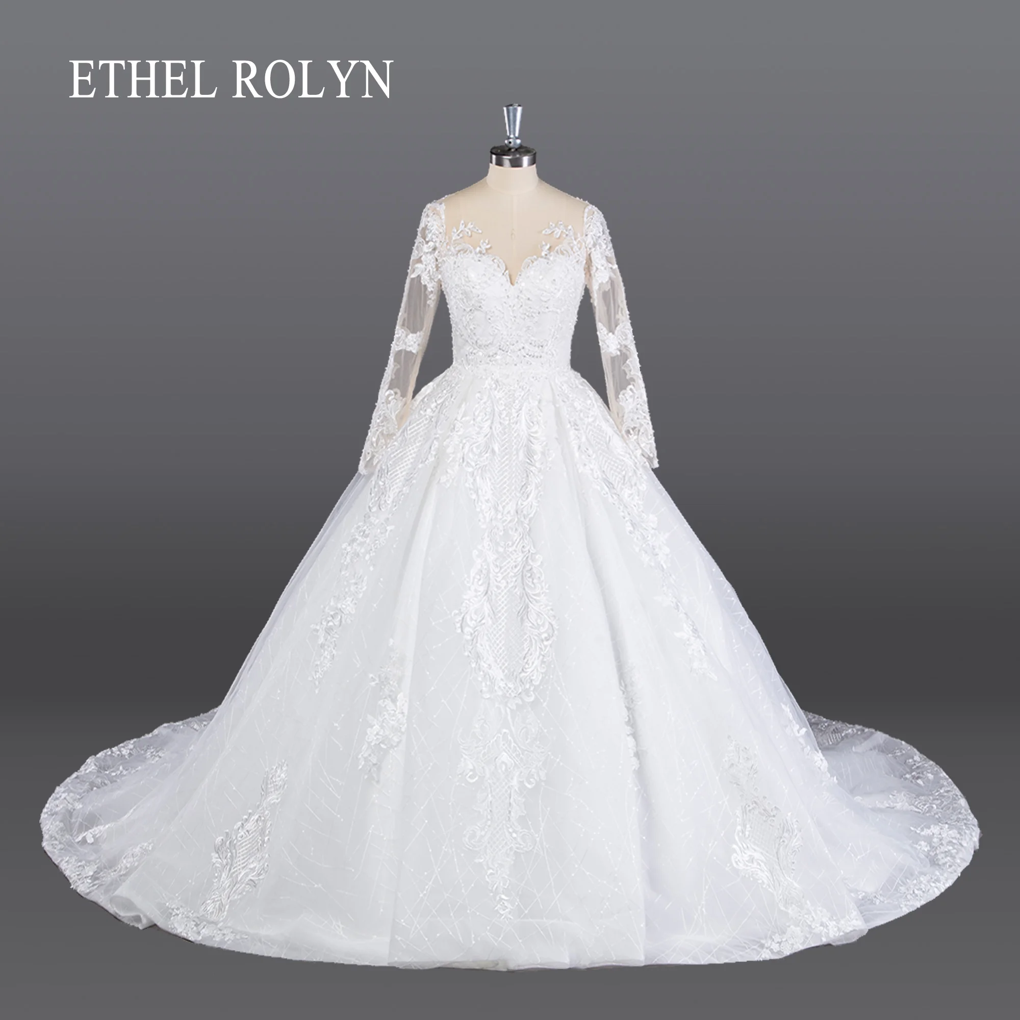 

ETHEL ROLYN Long Sleeve Wedding Dress Real photos Luxury Beading Appliques Wedding Gown For Bride Vestidos Elegantes Para Mujer