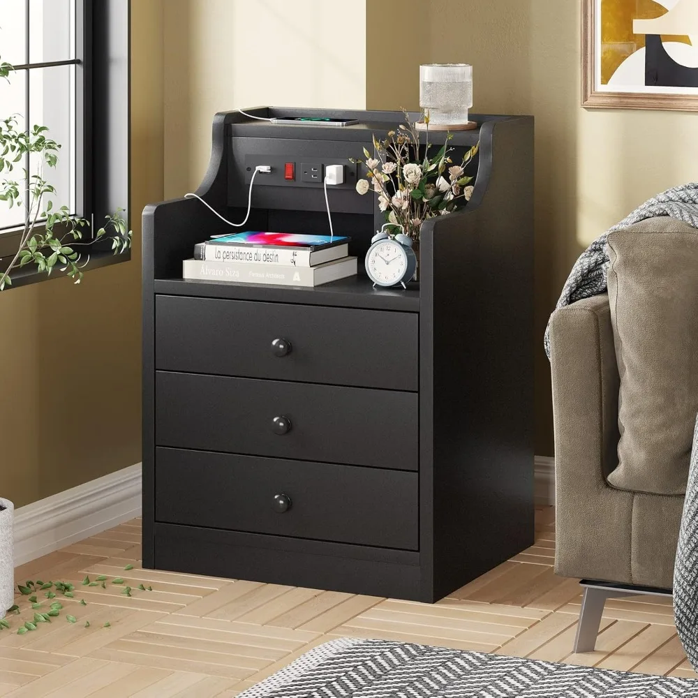 Bedside Table Set of 2 with Charging Station and Storage, Bedroom Bedside Table Set of 2 5