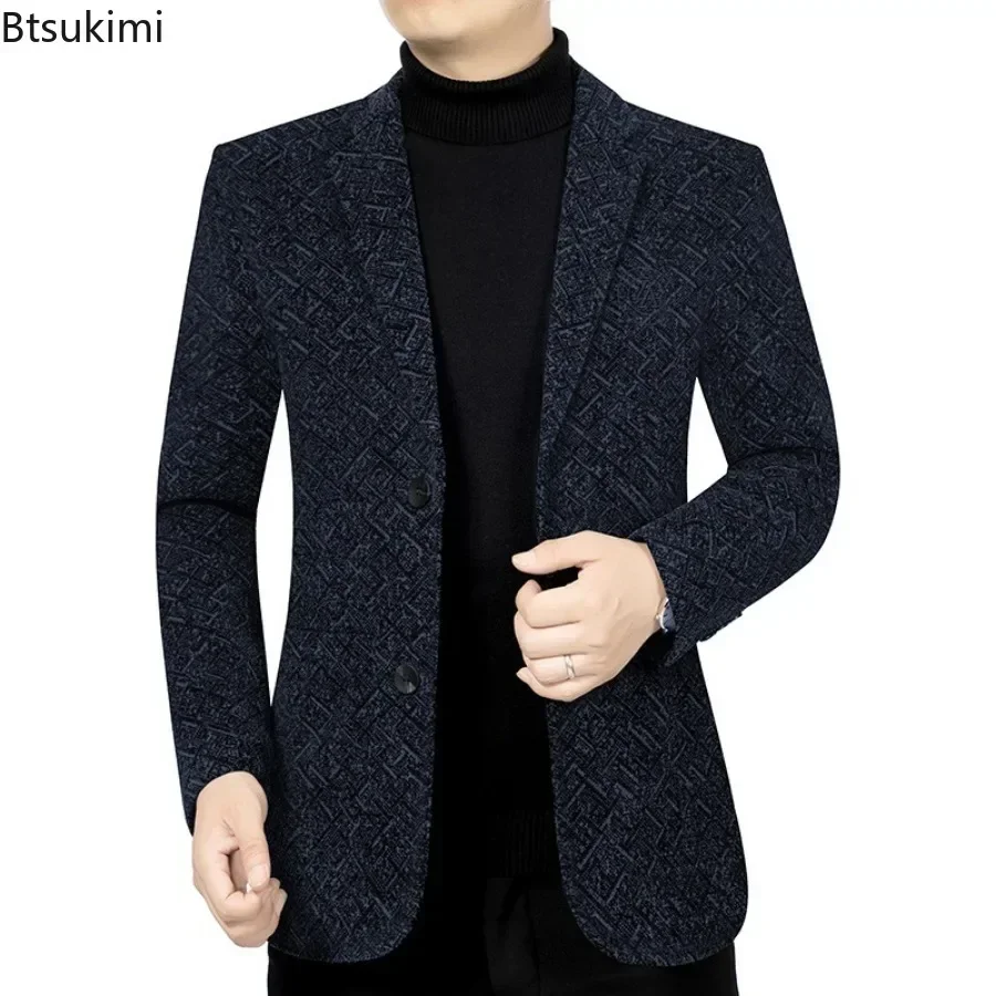 Men's Blazers Jackets Fashion Autumn Winter Plus Velvet Thickened Warm Suits Male Handsome Trend Casual Business Suit Coats