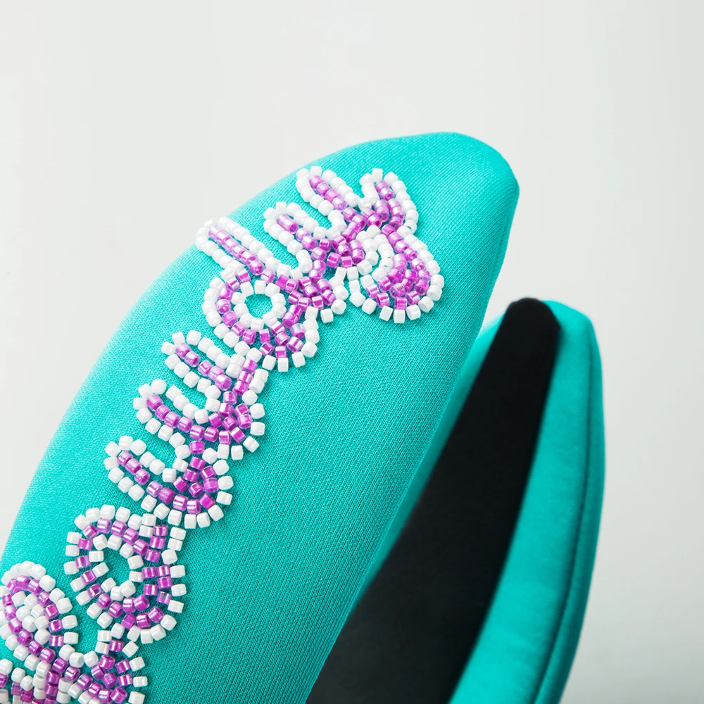 Cross Border Handmade Rice Bead Letter Hair Hoop Fashionable Trend Wide Edge Party Wide Edge Headband