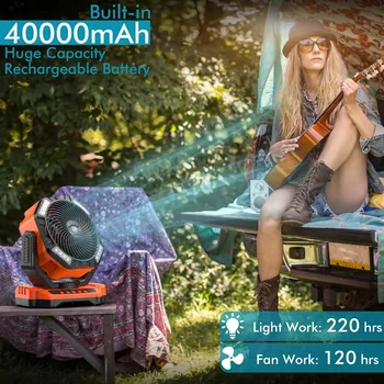 40000mAh Battery Operated Camping Fan, Rechargeable High Velocity Floor Fan, Auto Oscillation Remote Control Timer 2