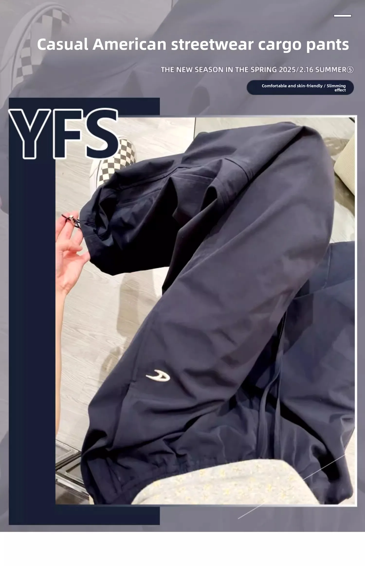 American High Street Style Women's Cargo Pants Spring Summer 2026 New Slimming Drapey Loose Sweatpants Folded Hem