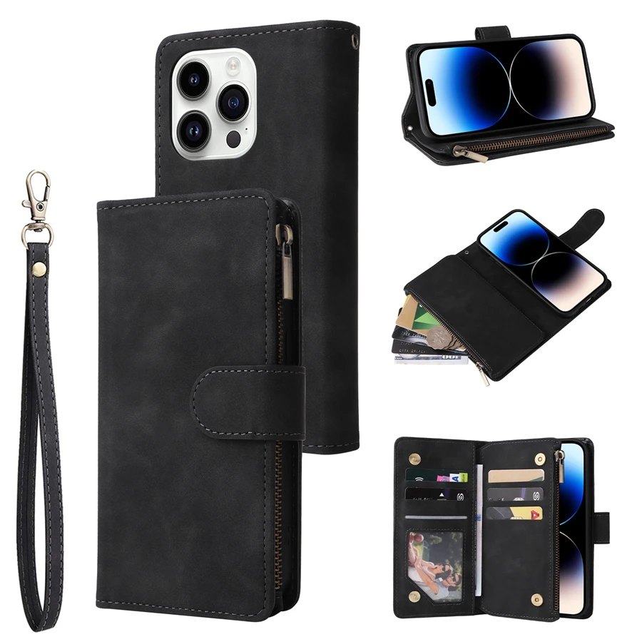 Luxurious Multi-Card Zipper Magnetic Flip Leather Wallet Case
