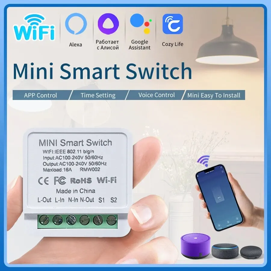 16a /20a mini wifi interruptor inteligente diy interruptor de luz 2 vias controle módulo automação cozylife app controle remoto alexa google casa