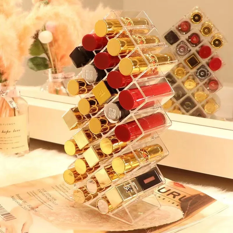 Acrylic Lipstick Holder Organizer 12/16/28 Slots Clear Lip Gloss Fish Shape Tower Case Display Stand Storage Box Makeup Cosmetic 4