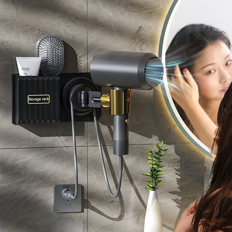 Wall Mounted Hair Dryer Holder Organizer Rack Hair Straightener Stand Bathroom Shelf Storage