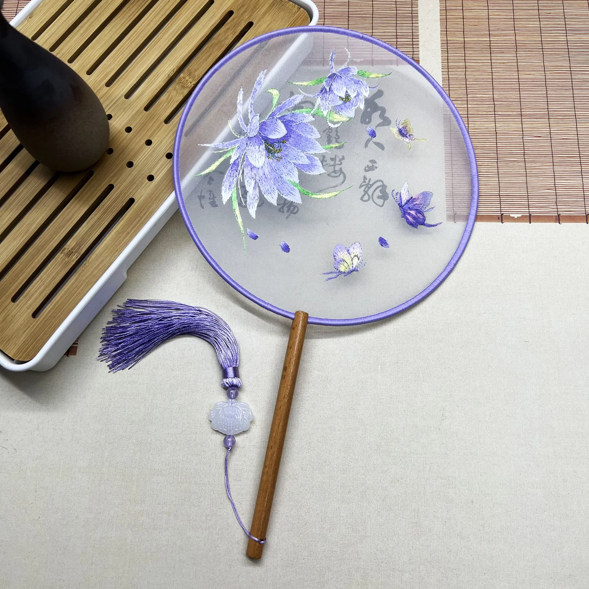 Hand Fan Silk Fans Double Sided Embroidery Round