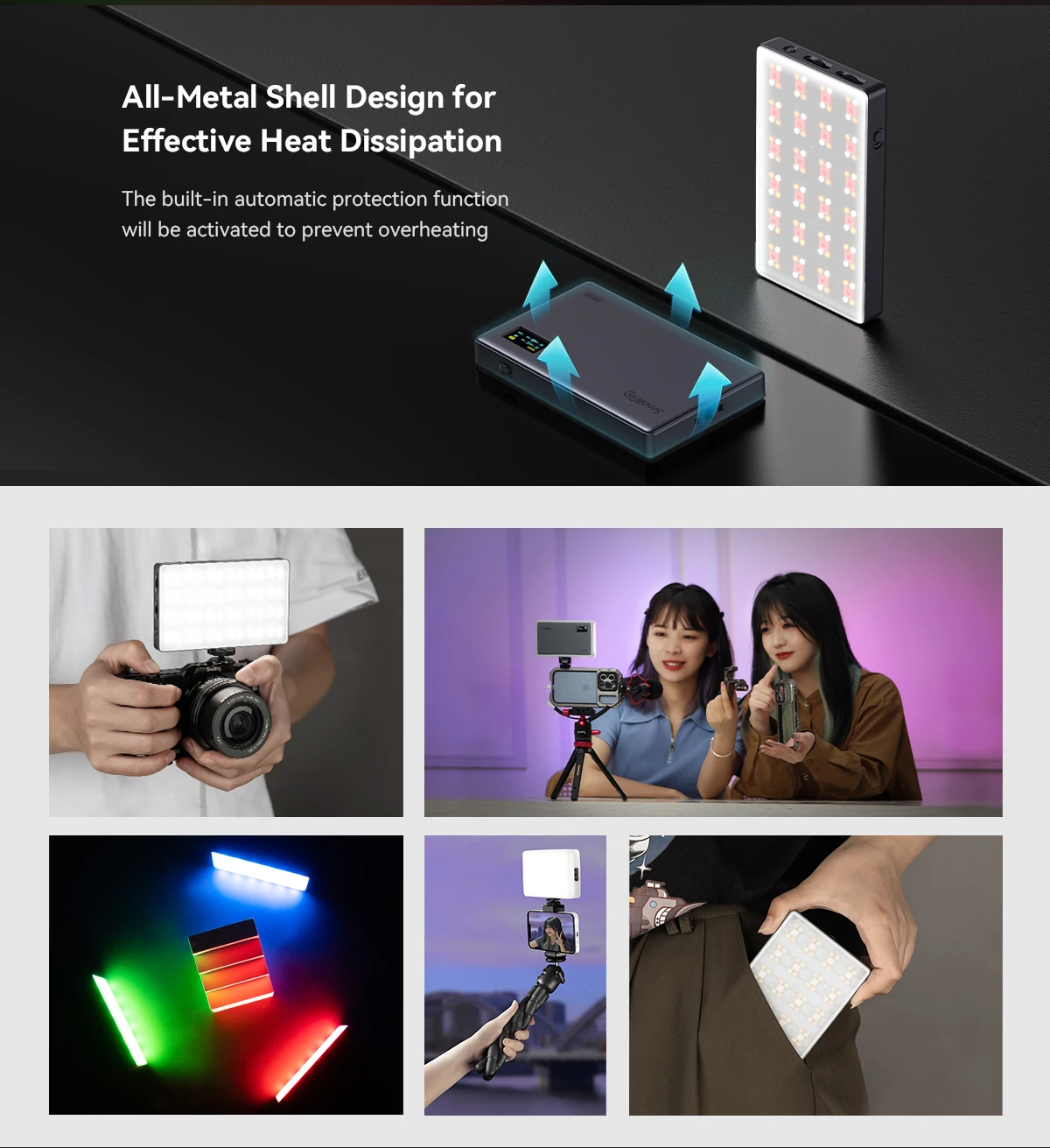 RM120 Long-Battery-Life RGB Video Light Universal RGB Camera Light Portable Full