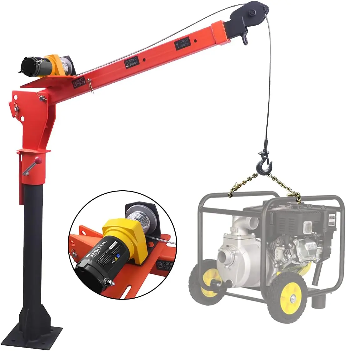 Winch Versatile 0.5T Folding Truck-Mounted Bed Crane Hoist Lift Pickup with Wireless Electric Winch 3500 lb 12V, Painted Steel 1