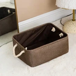 Foldable Linen Fabric Storage Basket for Toys, Clothes, and Sundries (Brown)