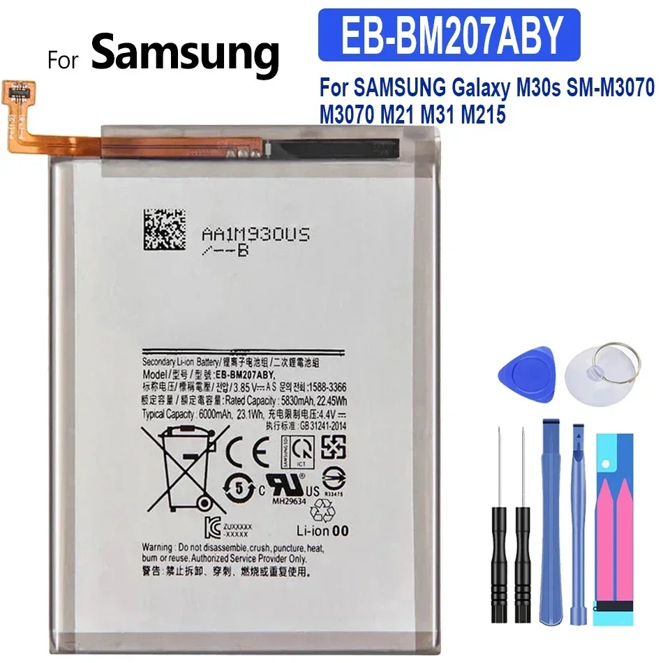 

EB-BM207ABY Battery 6000mAh For SAMSUNG Galaxy M30s SM-M3070 M3070 M21 M31 M215 Mobile Phone