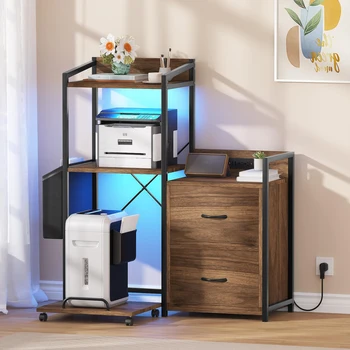 4-Shelf Office Storage Cabinet with LED & Charging 1