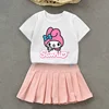 Hello Kitty Kuromi Kids Girls Student Uniform Skirts T Shirt Pleated Culottes Child Summer Skirt with Inner Safety Pant Dress 6